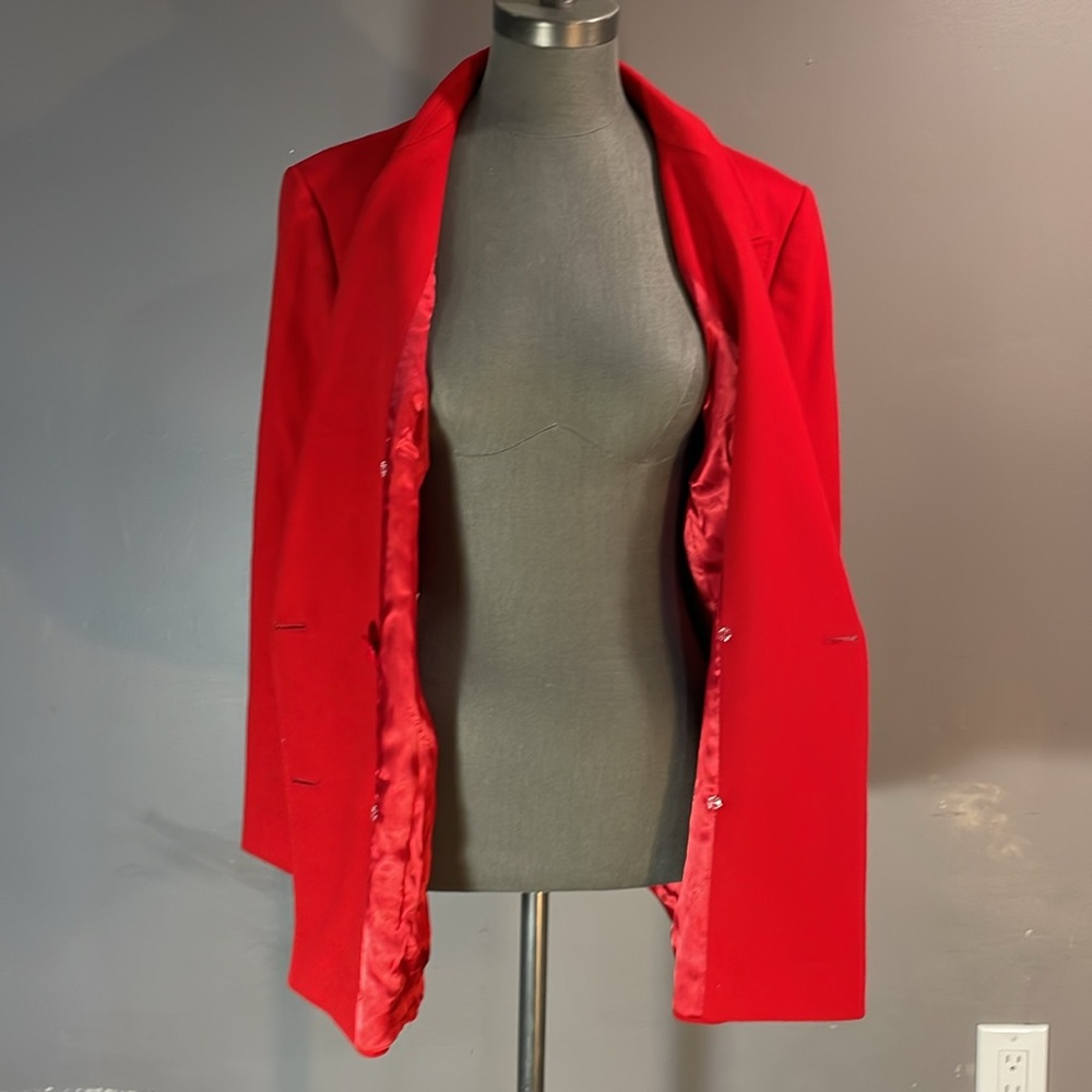 100% wool Jaeger double breasted blazer size 12 astounding quality gorgeous red! - Picture 10 of 17